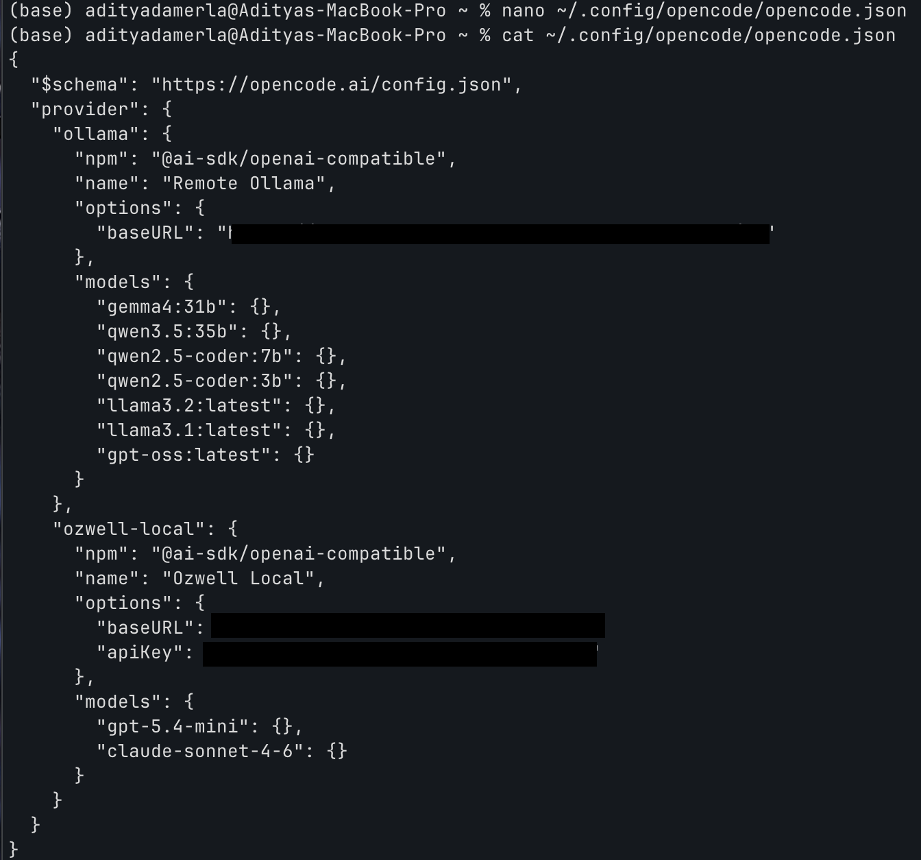 OpenCode config file with Ozwell provider
