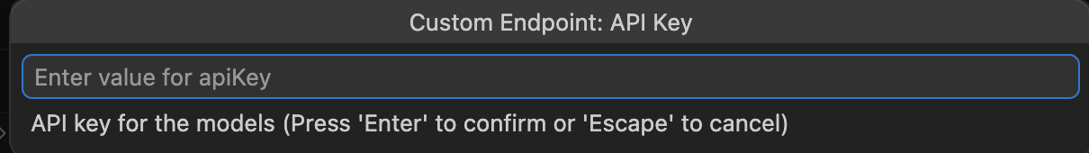 VS Code custom endpoint API key prompt