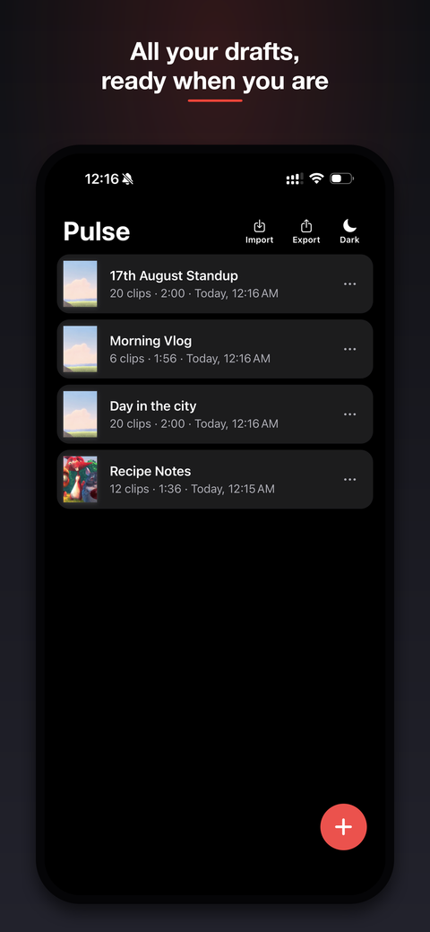 Pulse drafts screen